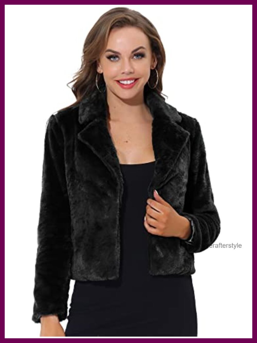 Faux Fur Cropped Jacket Notch Lapel Winter Outerwear